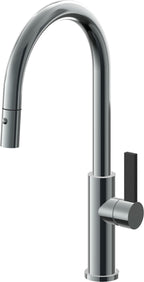 California Faucets Corsano Llave de Cocina Extraible Contemporanea con Rociador de Boton - Pico Alto en Arco - Níquel Negro