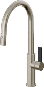 California Faucets Corsano Llave de Cocina Extraible Contemporanea con Rociador de Boton - Pico Alto en Arco - Níquel Bruñido