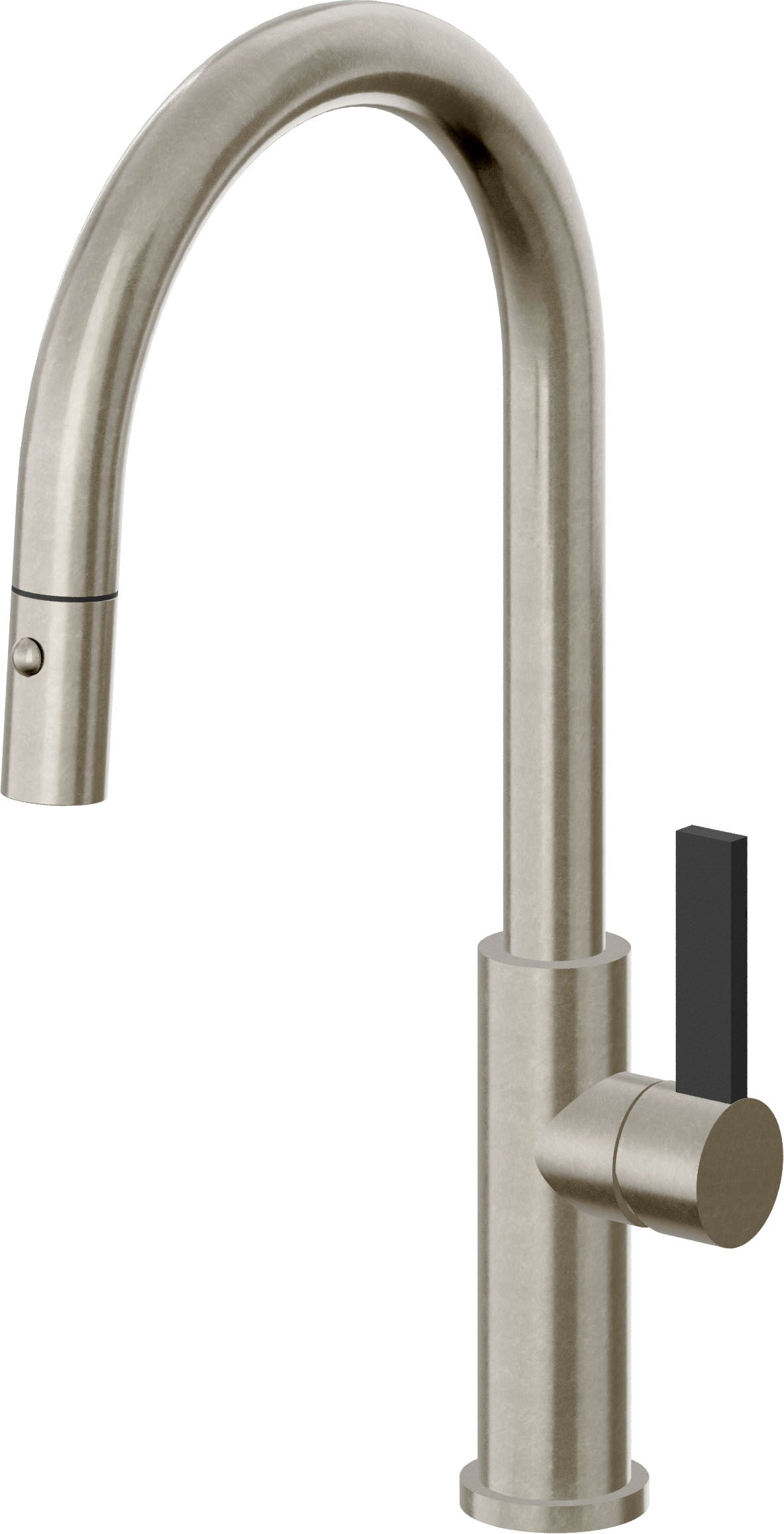 California Faucets Corsano Llave de Cocina Extraible Contemporanea con Rociador de Boton - Pico Alto en Arco - Níquel Bruñido
