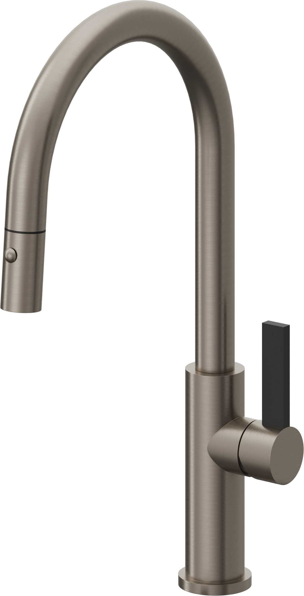 California Faucets Corsano Llave de Cocina Extraible Contemporanea con Rociador de Boton - Pico Alto en Arco - Grafito