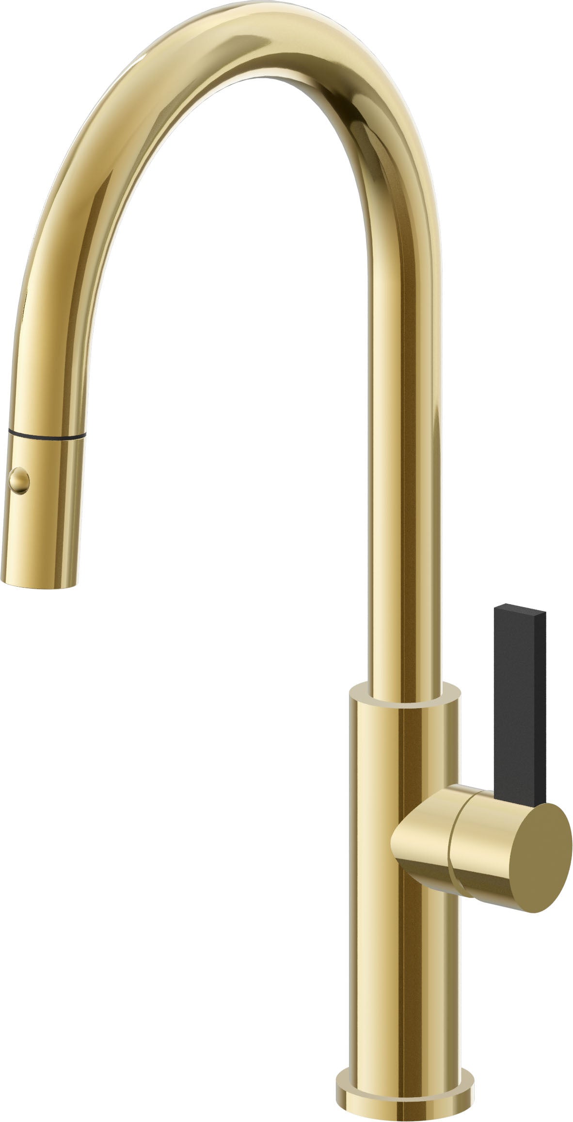 California Faucets Corsano Llave de Cocina Extraible Contemporanea con Rociador de Boton - Pico Alto en Arco - Oro Pulido de por Vida