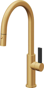 California Faucets Corsano Llave de Cocina Extraible Contemporanea con Rociador de Boton - Pico Alto en Arco - Oro Satinado de por Vida