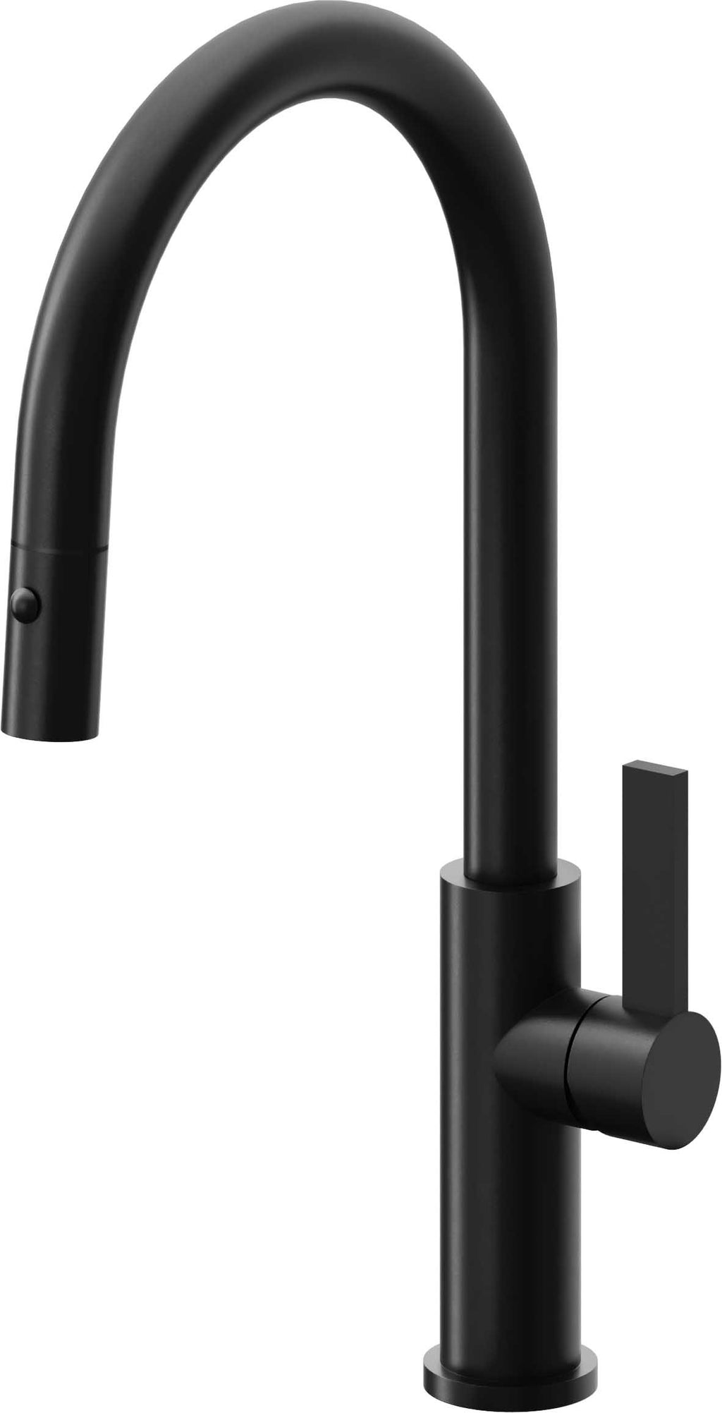 California Faucets Corsano Llave de Cocina Extraible Contemporanea con Rociador de Boton - Pico Alto en Arco - Negro Mate