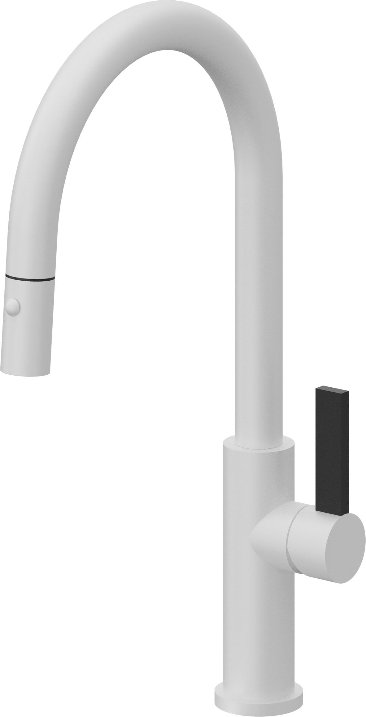 California Faucets Corsano Llave de Cocina Extraible Contemporanea con Rociador de Boton - Pico Alto en Arco - Blanco Mate