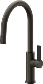 California Faucets Corsano Llave de Cocina Extraible Contemporanea con Rociador de Boton - Pico Alto en Arco - Bronce Oscuro