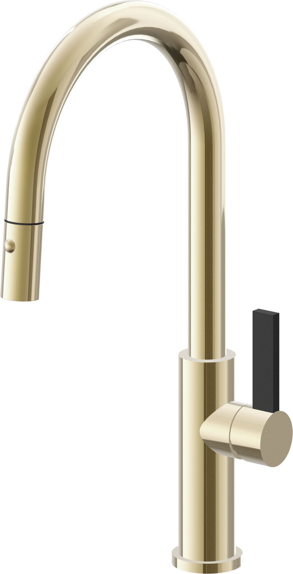 California Faucets Corsano Llave de Cocina Extraible Contemporanea con Rociador de Boton - Pico Alto en Arco - Latón Pulido