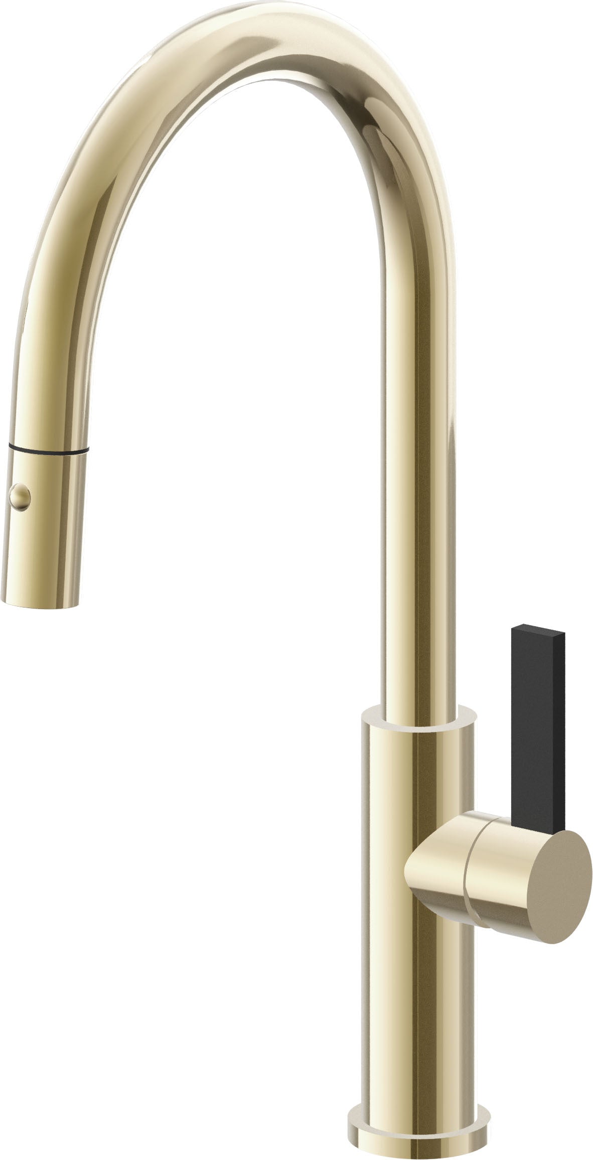 California Faucets Corsano Llave de Cocina Extraible Contemporanea con Rociador de Boton - Pico Alto en Arco - Latón Pulido