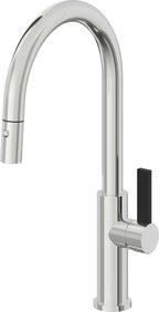 California Faucets Corsano Llave de Cocina Extraible Contemporanea con Rociador de Boton - Pico Alto en Arco - Cromo Pulido
