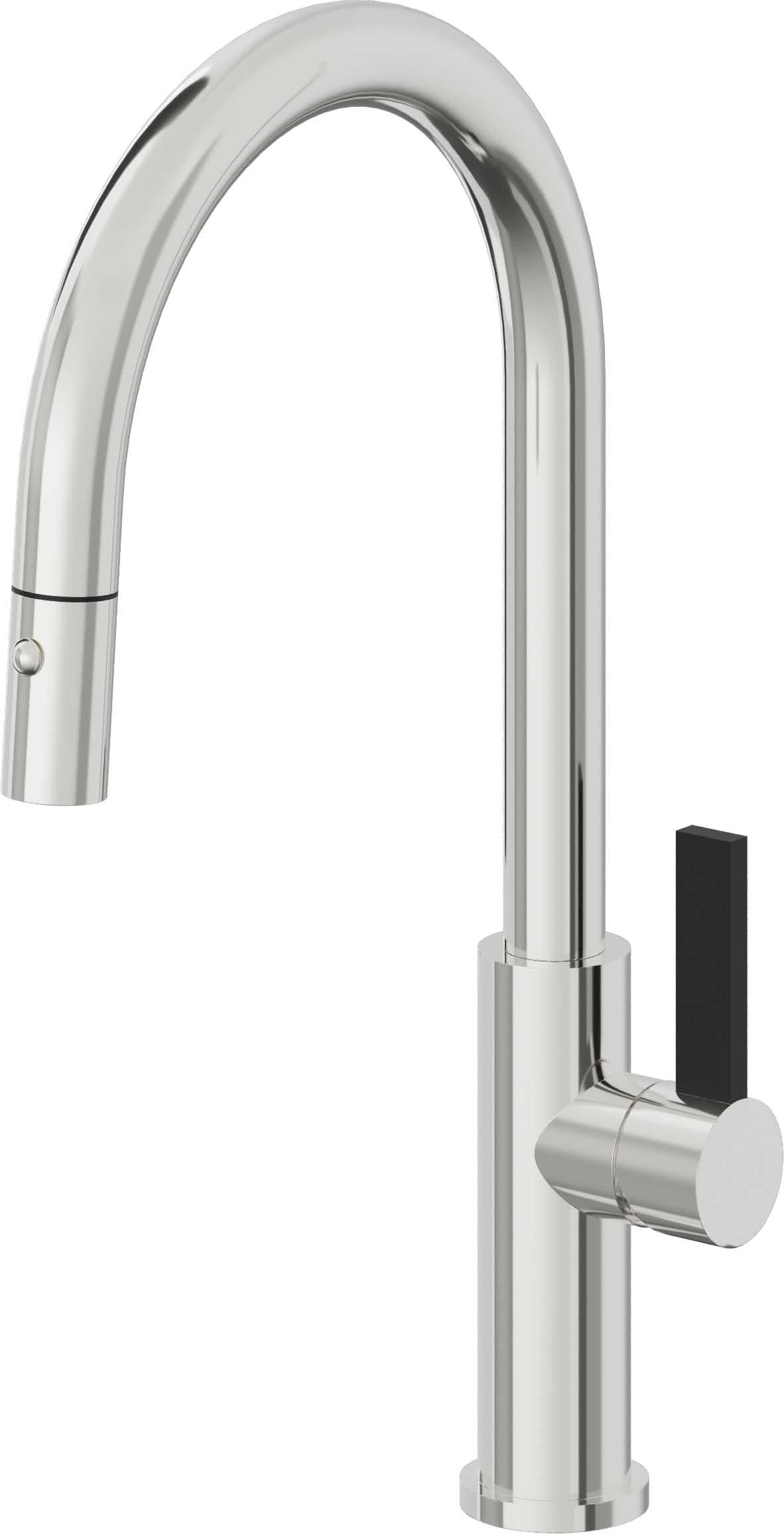 California Faucets Corsano Llave de Cocina Extraible Contemporanea con Rociador de Boton - Pico Alto en Arco - Cromo Pulido