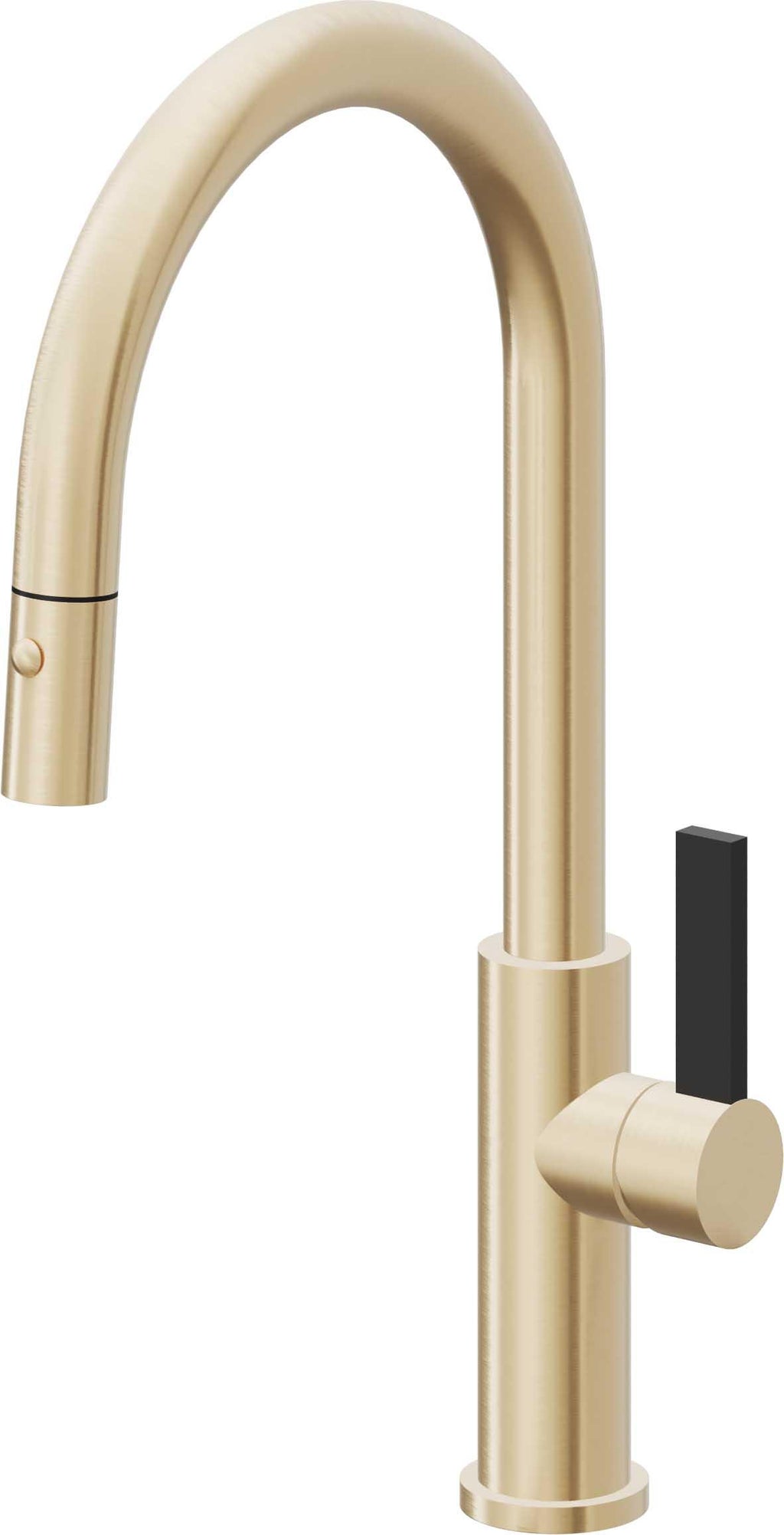 California Faucets Corsano Llave de Cocina Extraible Contemporanea con Rociador de Boton - Pico Alto en Arco - Latón Satinado