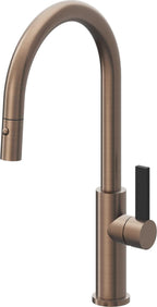 California Faucets Corsano Llave de Cocina Extraible Contemporanea con Rociador de Boton - Pico Alto en Arco - Bronce Satinado