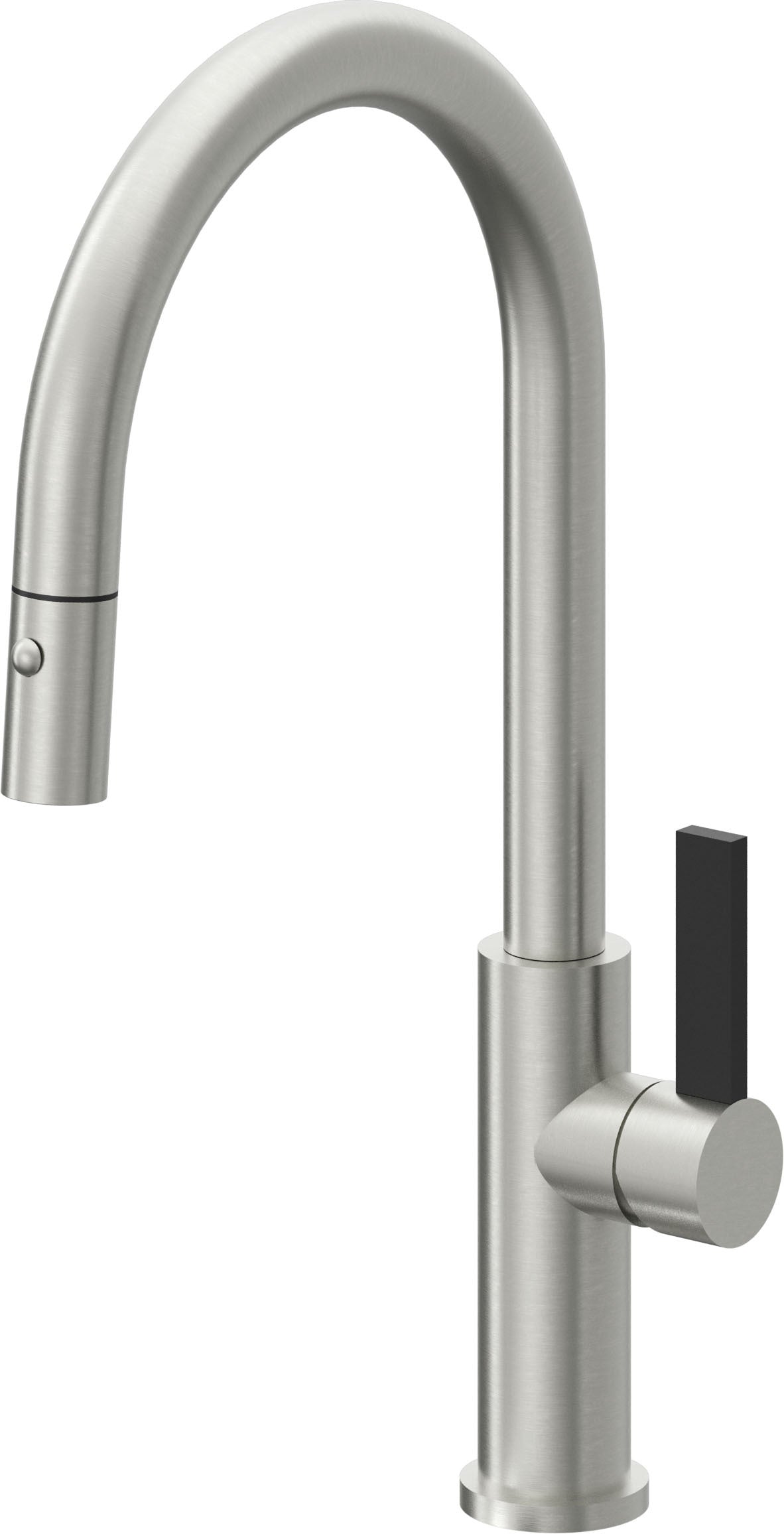California Faucets Corsano Llave de Cocina Extraible Contemporanea con Rociador de Boton - Pico Alto en Arco - Cromo Satinado