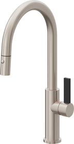 California Faucets Corsano Llave de Cocina Extraible Contemporanea con Rociador de Boton - Pico Alto en Arco - Níquel Satinado