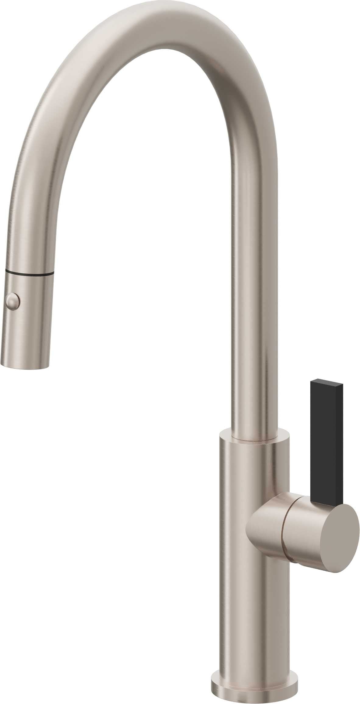 California Faucets Corsano Llave de Cocina Extraible Contemporanea con Rociador de Boton - Pico Alto en Arco - Níquel Satinado