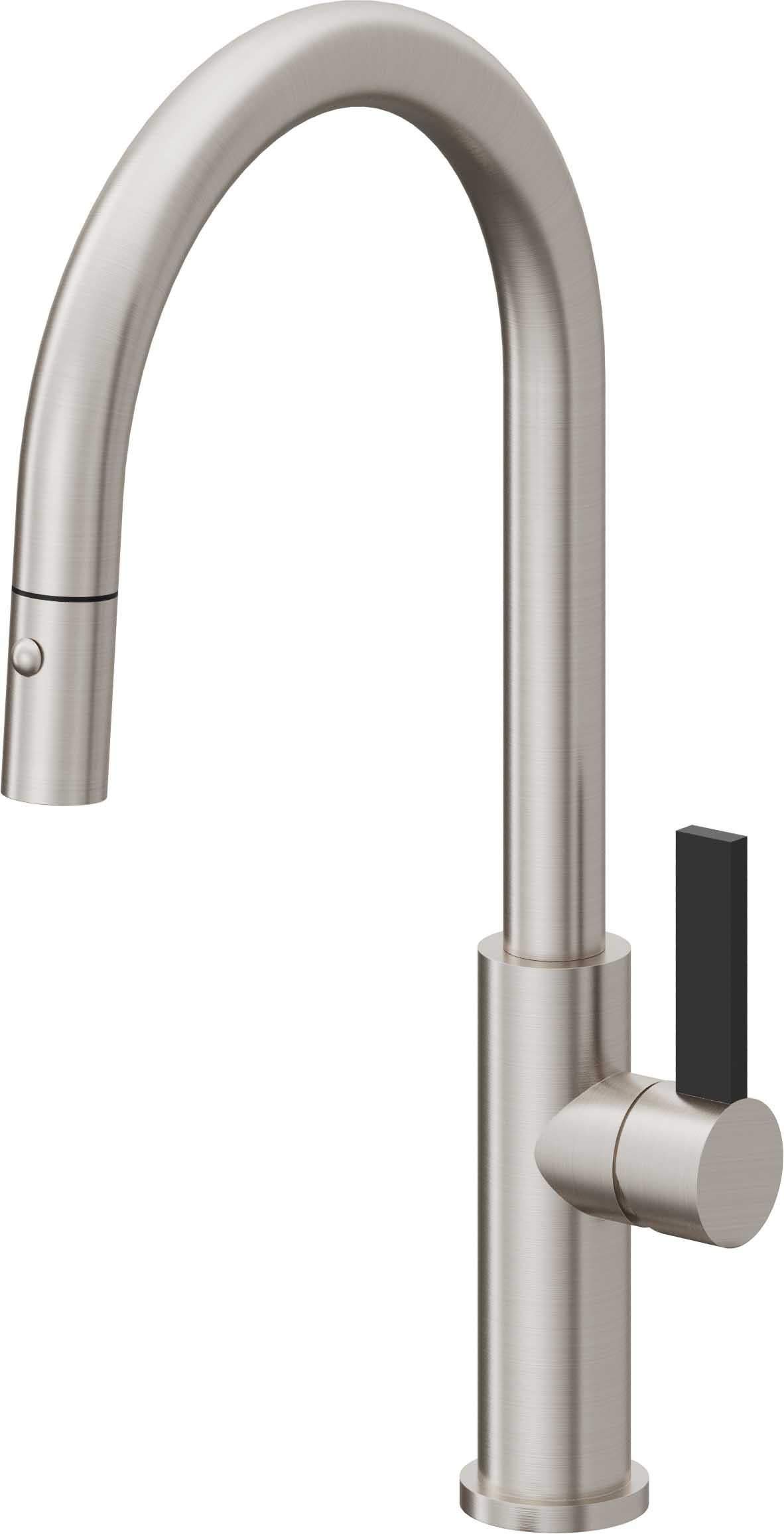 California Faucets Corsano Llave de Cocina Extraible Contemporanea con Rociador de Boton - Pico Alto en Arco - Acero Inoxidable Ultra