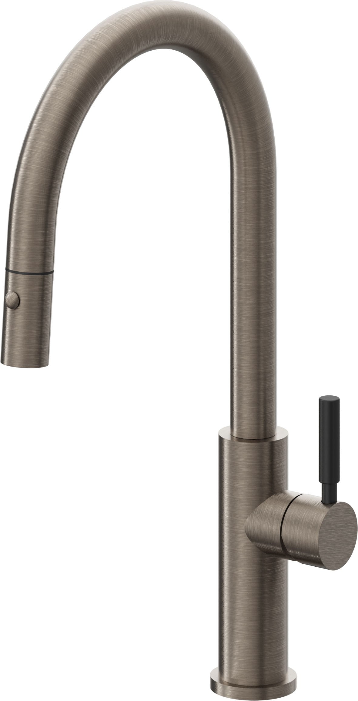 California Faucets Corsano Llave de Cocina Extraible Contemporanea con Rociador de Boton - Pico Alto en Arco - Níquel Antiguo Mate