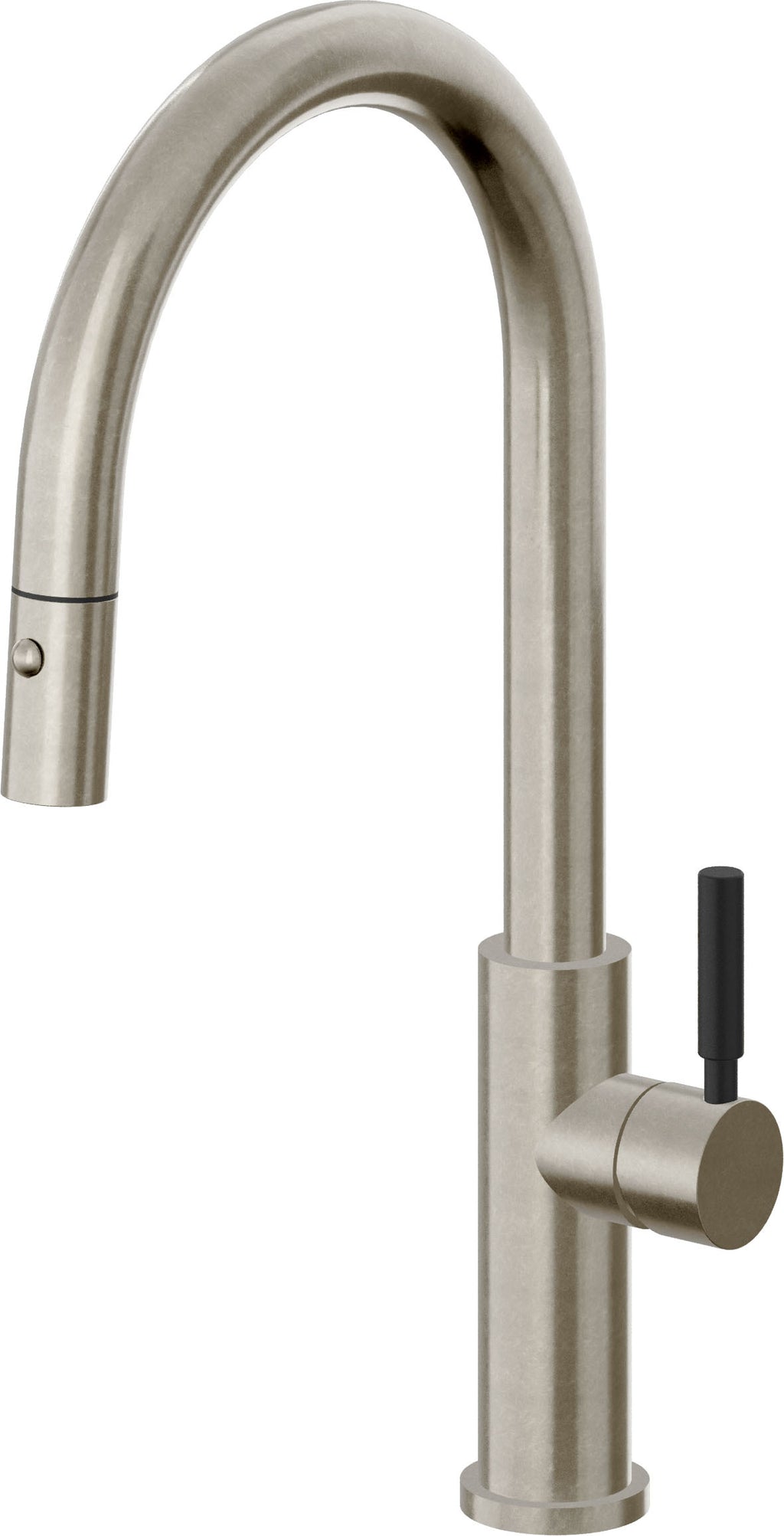 California Faucets Corsano Llave de Cocina Extraible Contemporanea con Rociador de Boton - Pico Alto en Arco - Níquel Bruñido