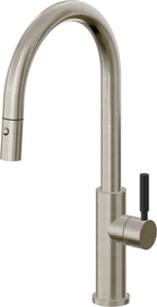 California Faucets Corsano Llave de Cocina Extraible Contemporanea con Rociador de Boton - Pico Alto en Arco - Níquel Bruñido