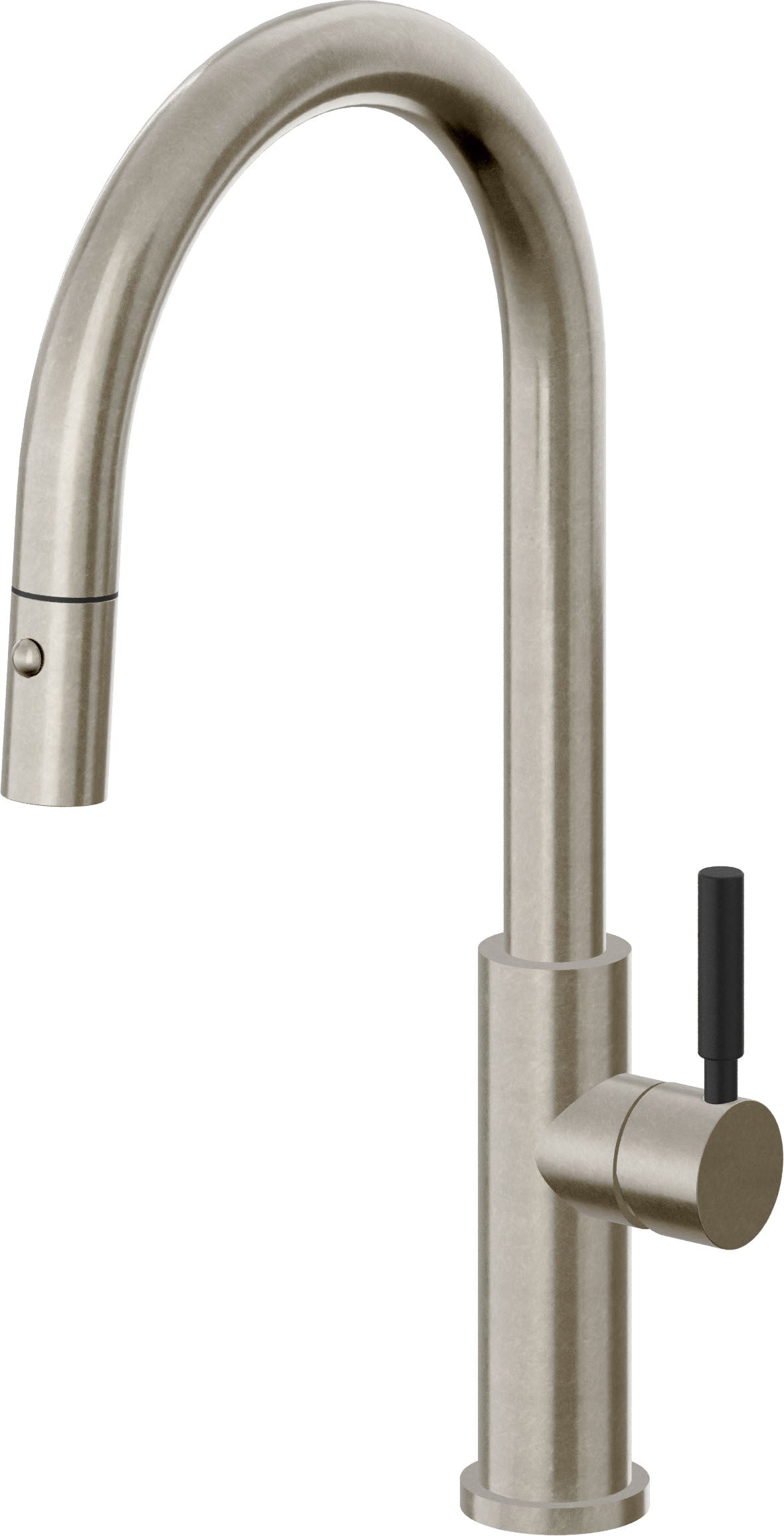 California Faucets Corsano Llave de Cocina Extraible Contemporanea con Rociador de Boton - Pico Alto en Arco - Níquel Bruñido