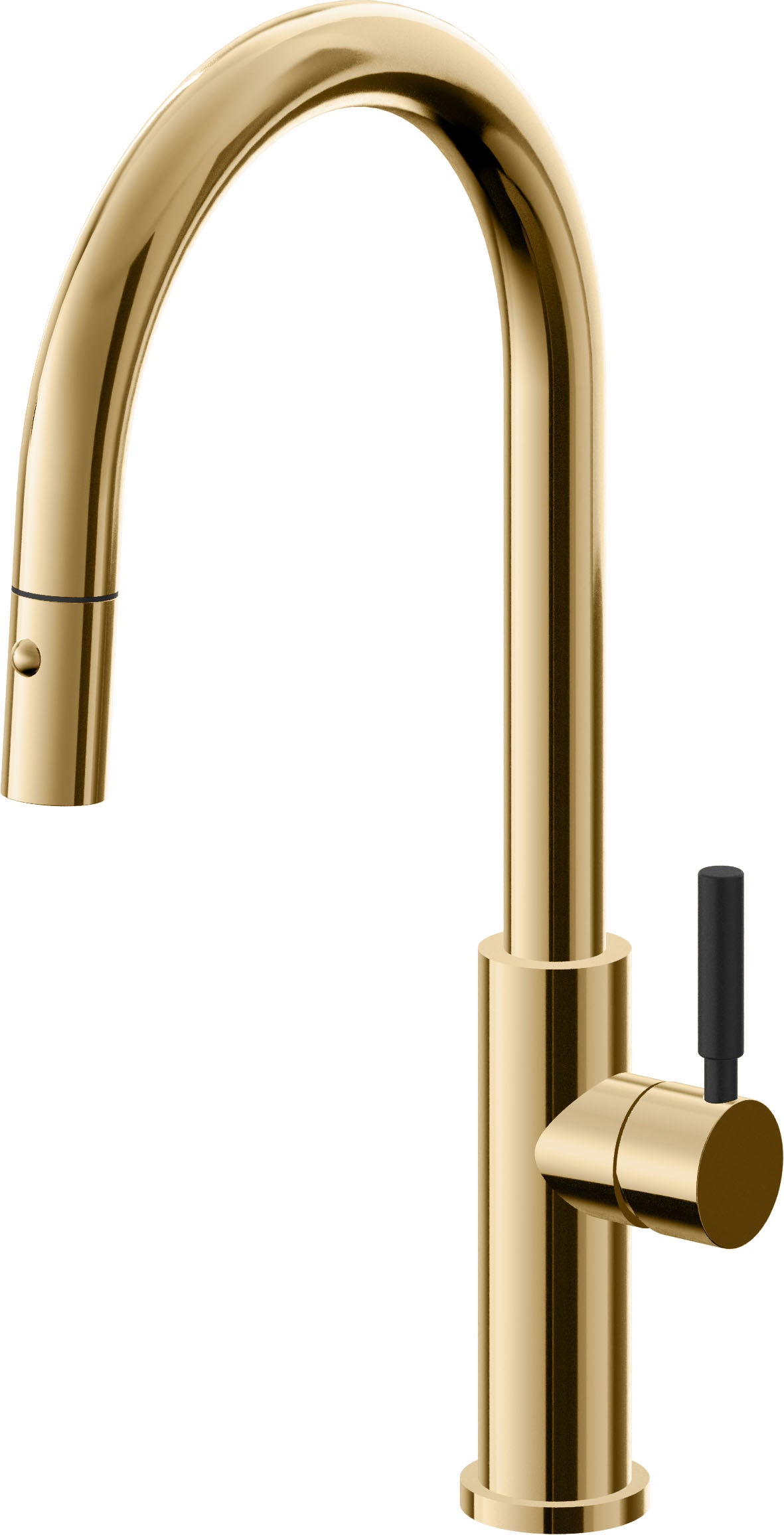 California Faucets Corsano Llave de Cocina Extraible Contemporanea con Rociador de Boton - Pico Alto en Arco - Oro Francés