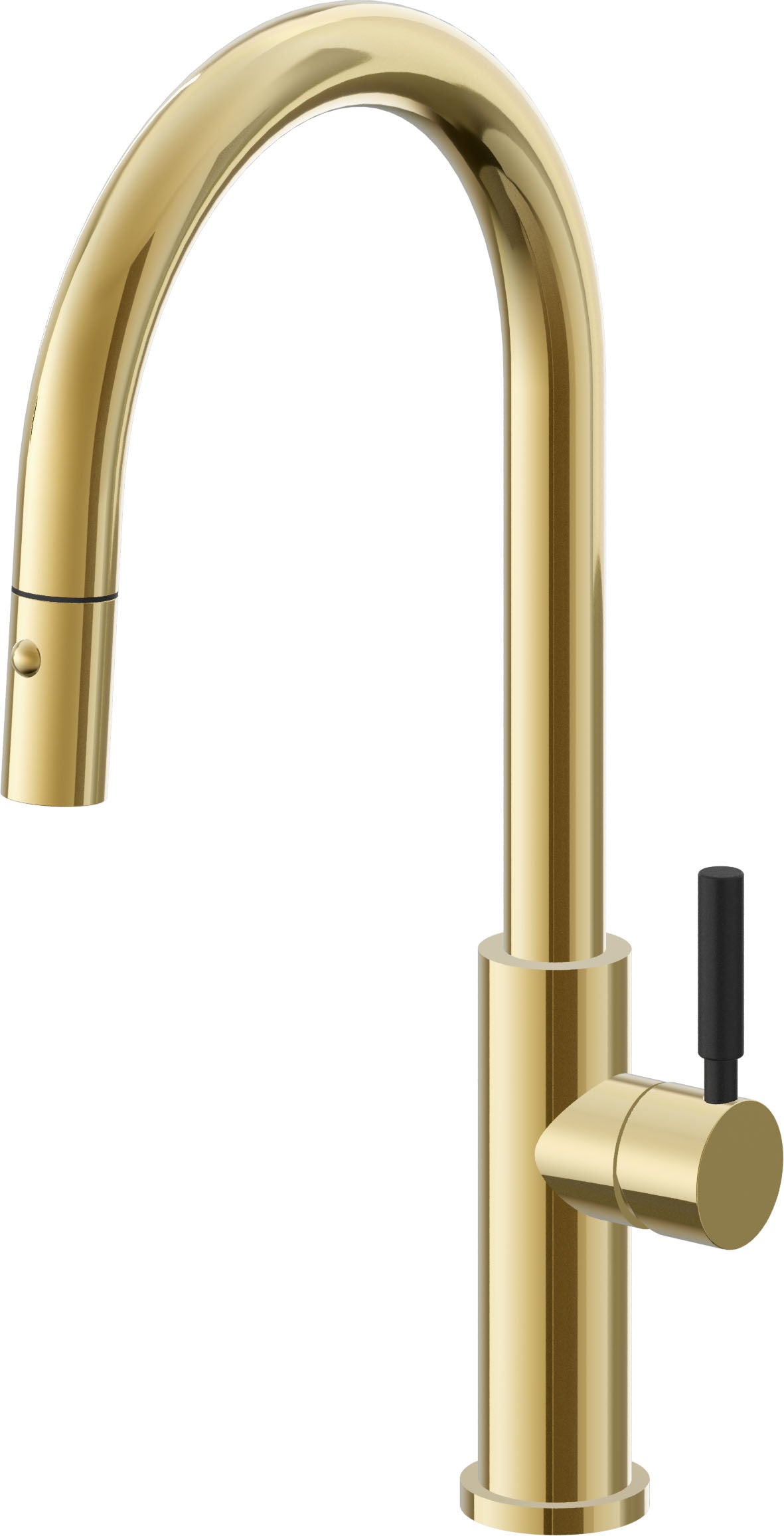 California Faucets Corsano Llave de Cocina Extraible Contemporanea con Rociador de Boton - Pico Alto en Arco - Oro Pulido de por Vida