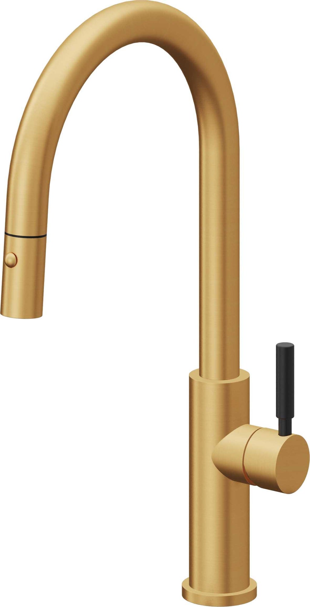 California Faucets Corsano Llave de Cocina Extraible Contemporanea con Rociador de Boton - Pico Alto en Arco - Oro Satinado de por Vida