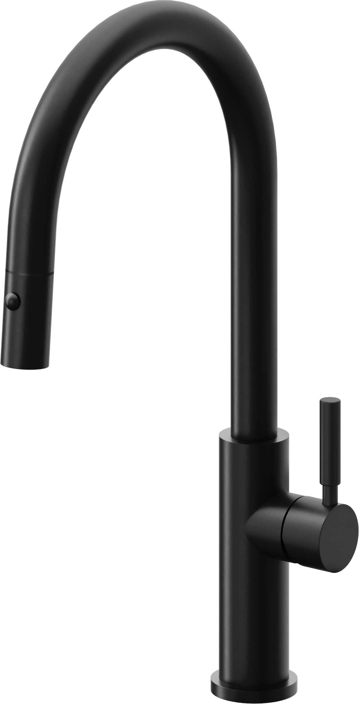 California Faucets Corsano Llave de Cocina Extraible Contemporanea con Rociador de Boton - Pico Alto en Arco - Negro Mate