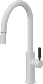 California Faucets Corsano Llave de Cocina Extraible Contemporanea con Rociador de Boton - Pico Alto en Arco - Blanco Mate