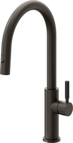 California Faucets Corsano Llave de Cocina Extraible Contemporanea con Rociador de Boton - Pico Alto en Arco - Bronce Oscuro