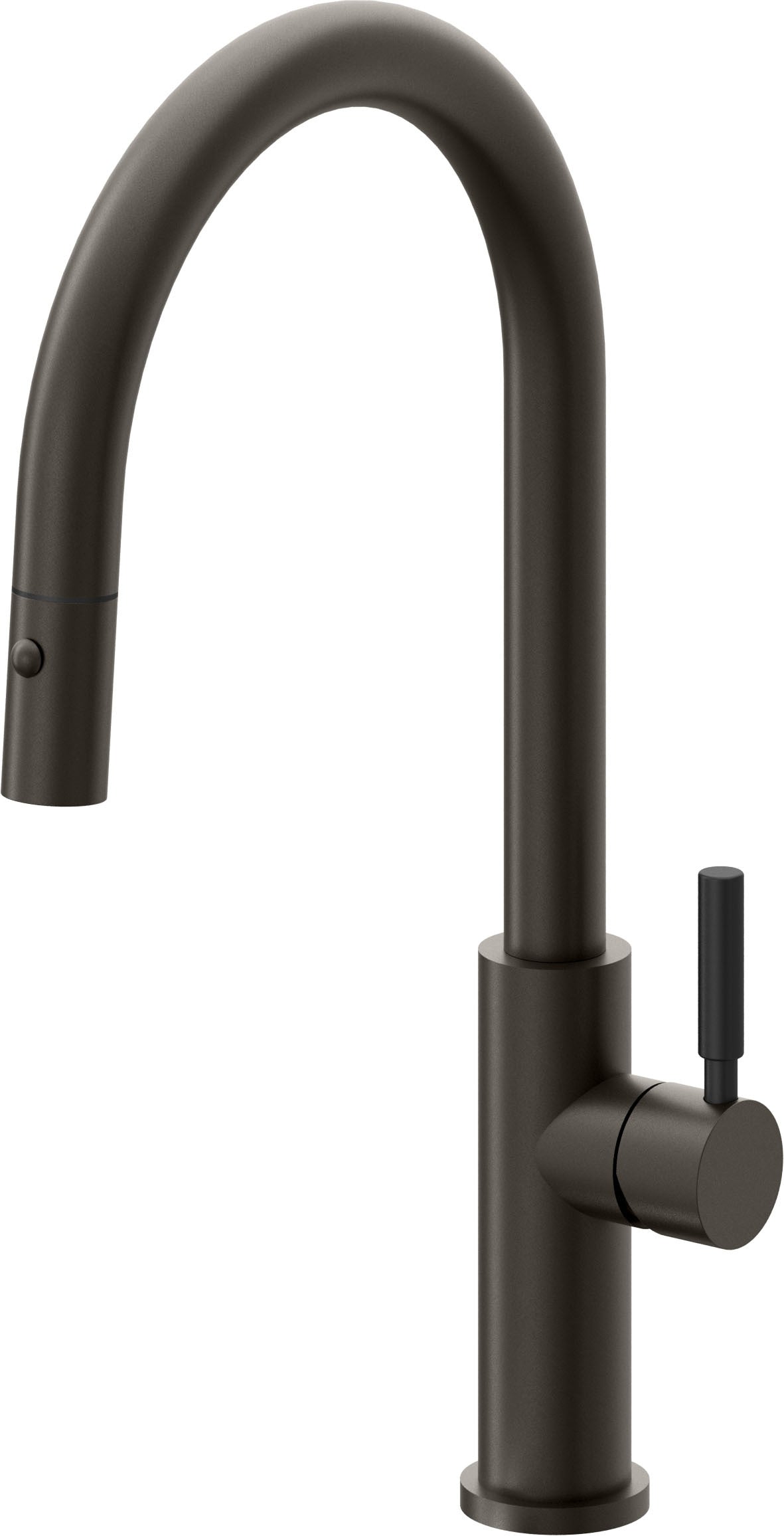 California Faucets Corsano Llave de Cocina Extraible Contemporanea con Rociador de Boton - Pico Alto en Arco - Bronce Oscuro