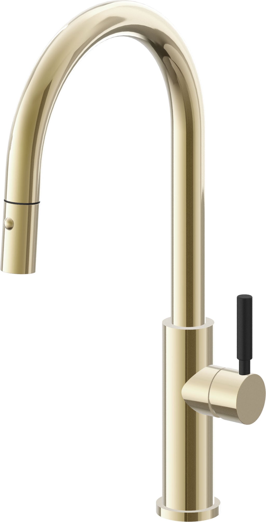 California Faucets Corsano Llave de Cocina Extraible Contemporanea con Rociador de Boton - Pico Alto en Arco - Latón Pulido