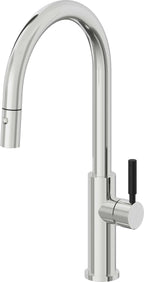 California Faucets Corsano Llave de Cocina Extraible Contemporanea con Rociador de Boton - Pico Alto en Arco - Cromo Pulido