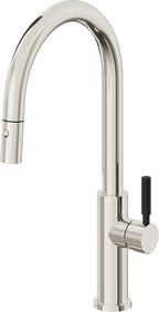 California Faucets Corsano Llave de Cocina Extraible Contemporanea con Rociador de Boton - Pico Alto en Arco - Níquel Pulido
