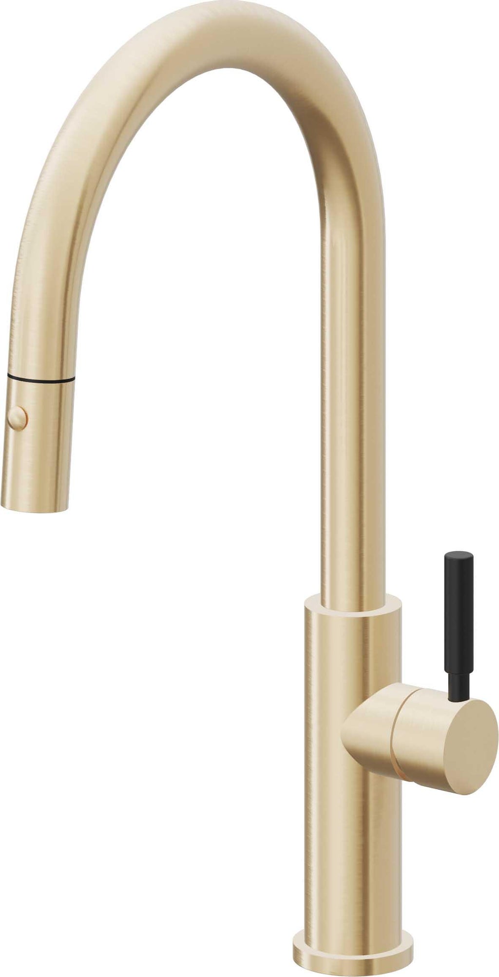 California Faucets Corsano Llave de Cocina Extraible Contemporanea con Rociador de Boton - Pico Alto en Arco - Latón Satinado