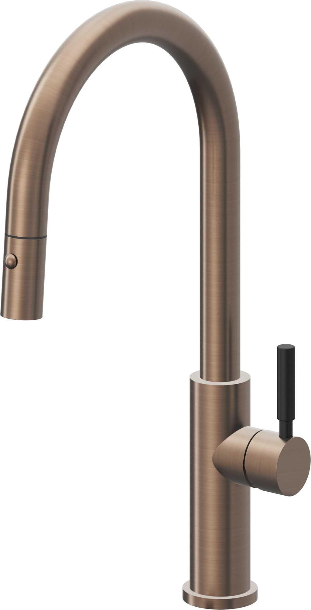 California Faucets Corsano Llave de Cocina Extraible Contemporanea con Rociador de Boton - Pico Alto en Arco - Bronce Satinado