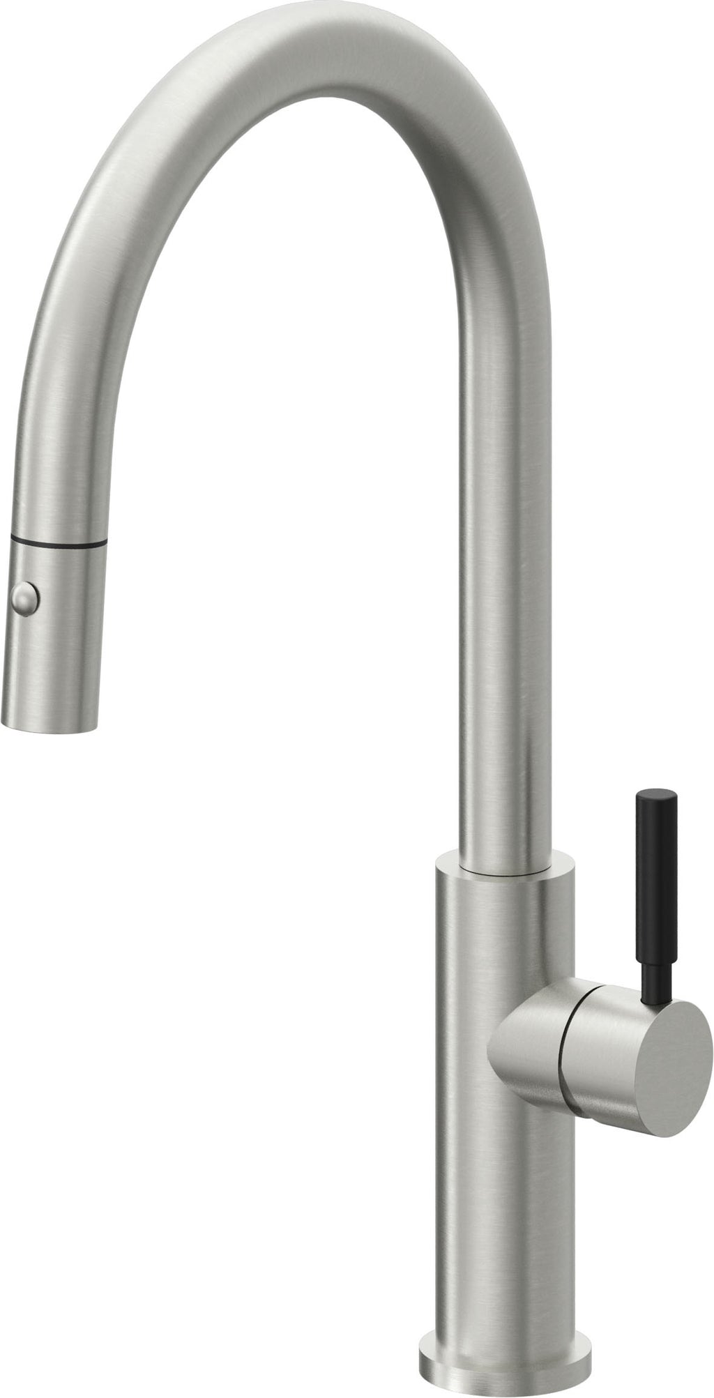 California Faucets Corsano Llave de Cocina Extraible Contemporanea con Rociador de Boton - Pico Alto en Arco - Cromo Satinado