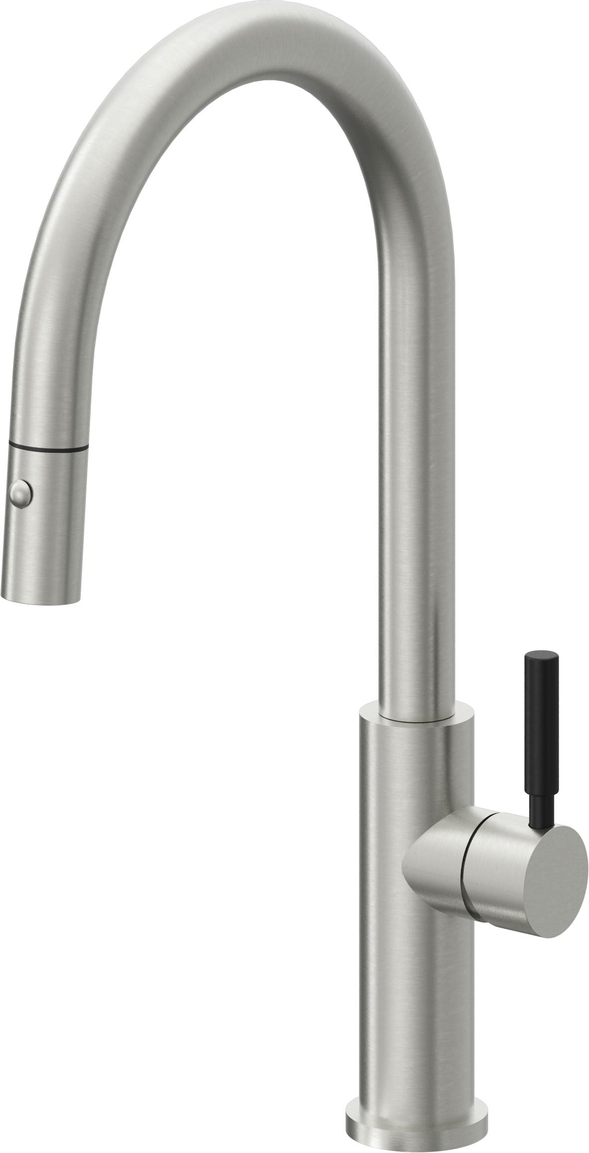 California Faucets Corsano Llave de Cocina Extraible Contemporanea con Rociador de Boton - Pico Alto en Arco - Cromo Satinado