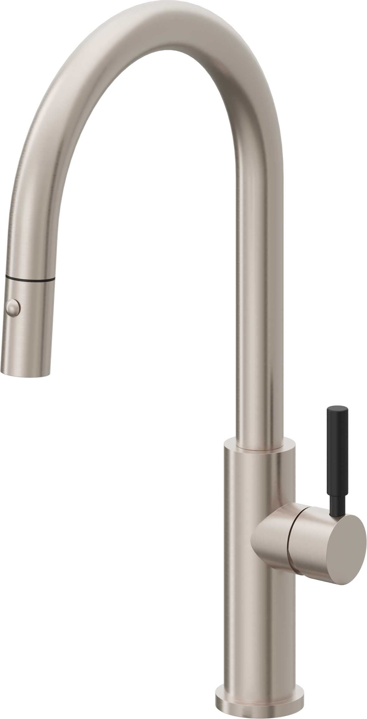 California Faucets Corsano Llave de Cocina Extraible Contemporanea con Rociador de Boton - Pico Alto en Arco - Níquel Satinado