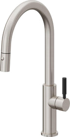 California Faucets Corsano Llave de Cocina Extraible Contemporanea con Rociador de Boton - Pico Alto en Arco - Acero Inoxidable Ultra