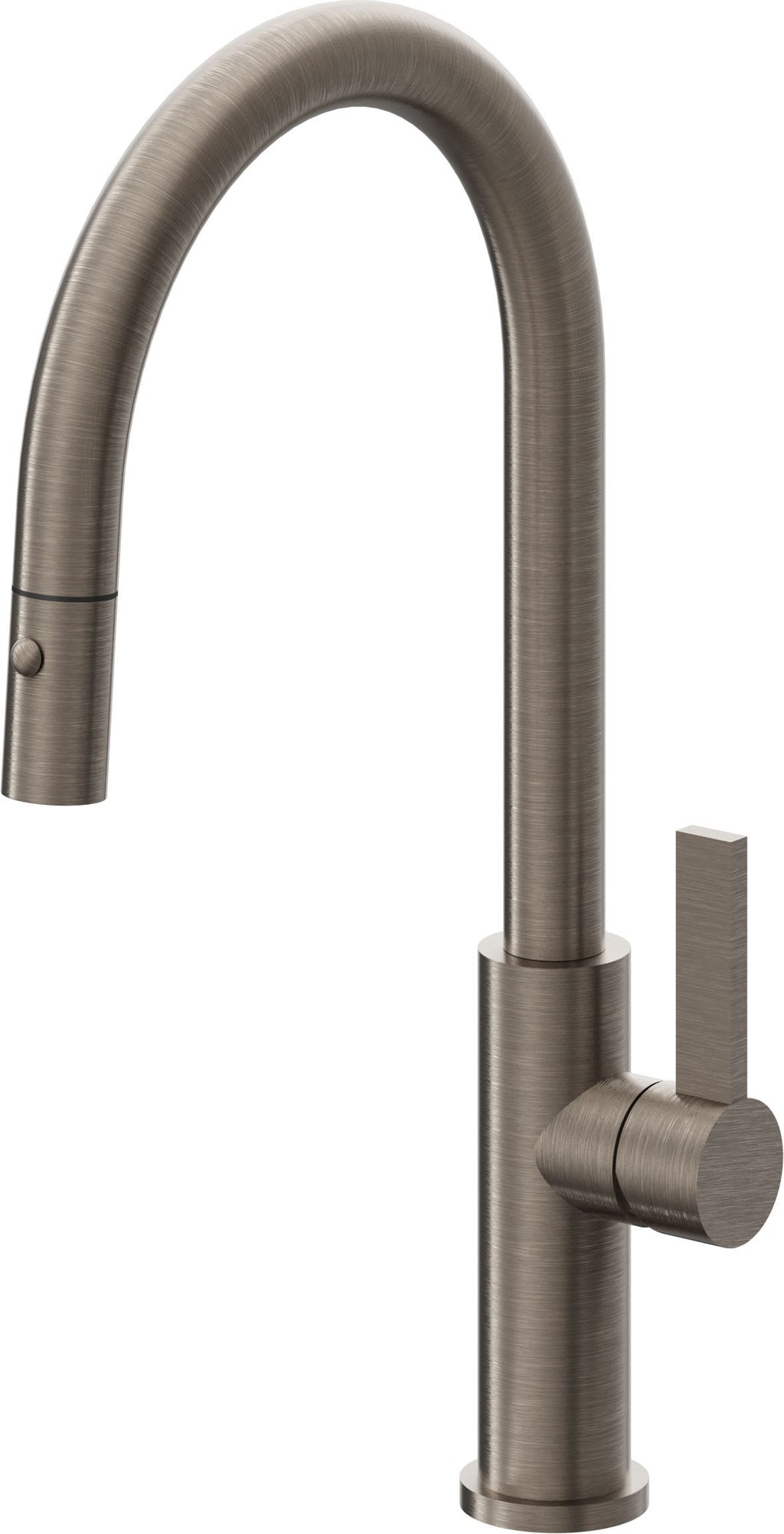 California Faucets Corsano Llave de Cocina Extraible Contemporanea con Rociador de Boton - Pico Alto en Arco - Níquel Antiguo Mate