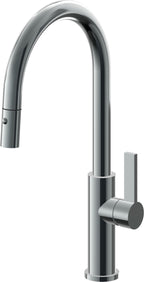 California Faucets Corsano Llave de Cocina Extraible Contemporanea con Rociador de Boton - Pico Alto en Arco - Níquel Negro