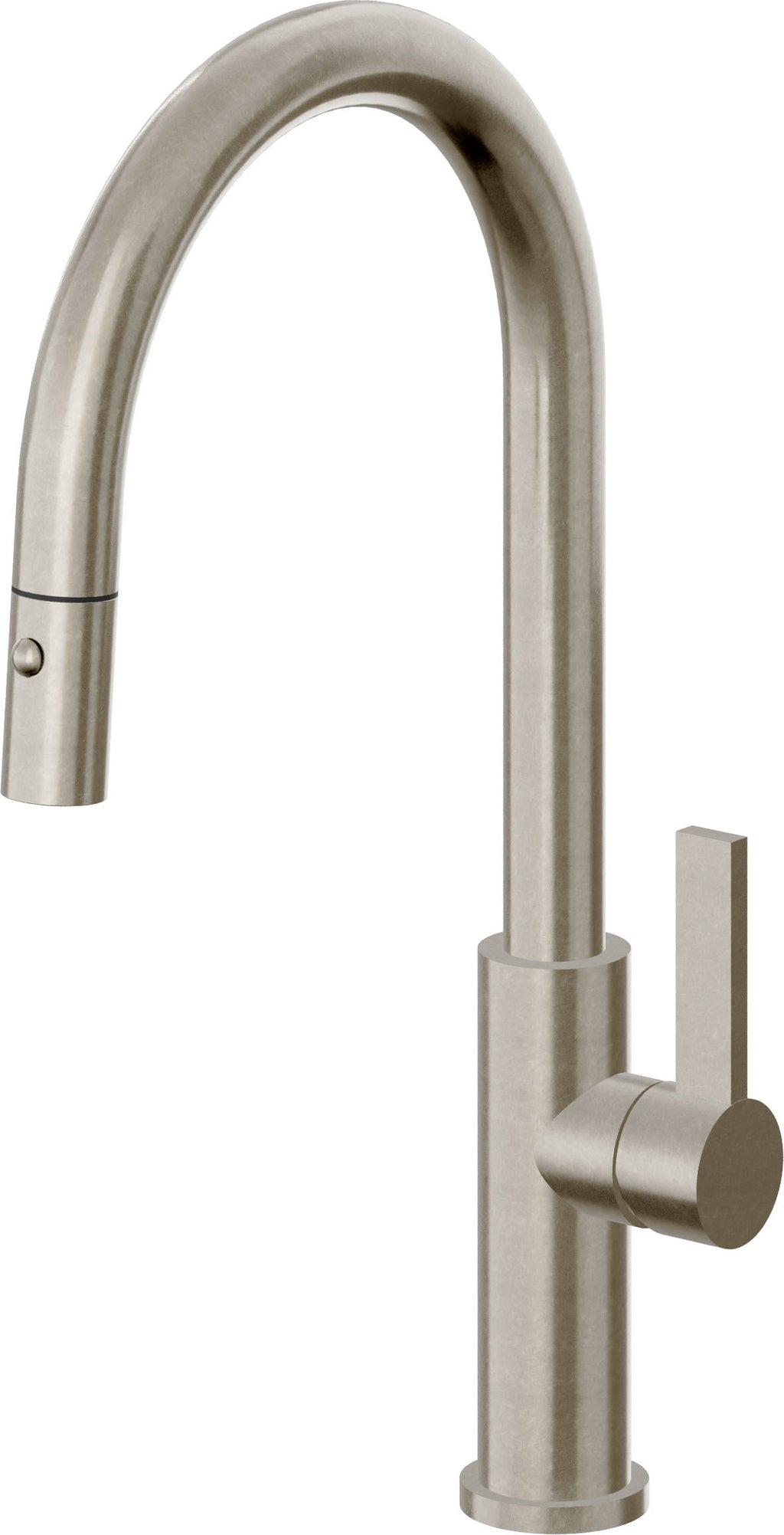 California Faucets Corsano Llave de Cocina Extraible Contemporanea con Rociador de Boton - Pico Alto en Arco - Níquel Bruñido