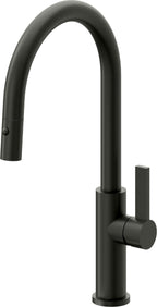 California Faucets Corsano Llave de Cocina Extraible Contemporanea con Rociador de Boton - Pico Alto en Arco - Bronce Bella Terra