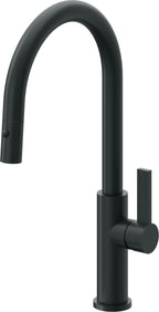California Faucets Corsano Llave de Cocina Extraible Contemporanea con Rociador de Boton - Pico Alto en Arco - Carbón