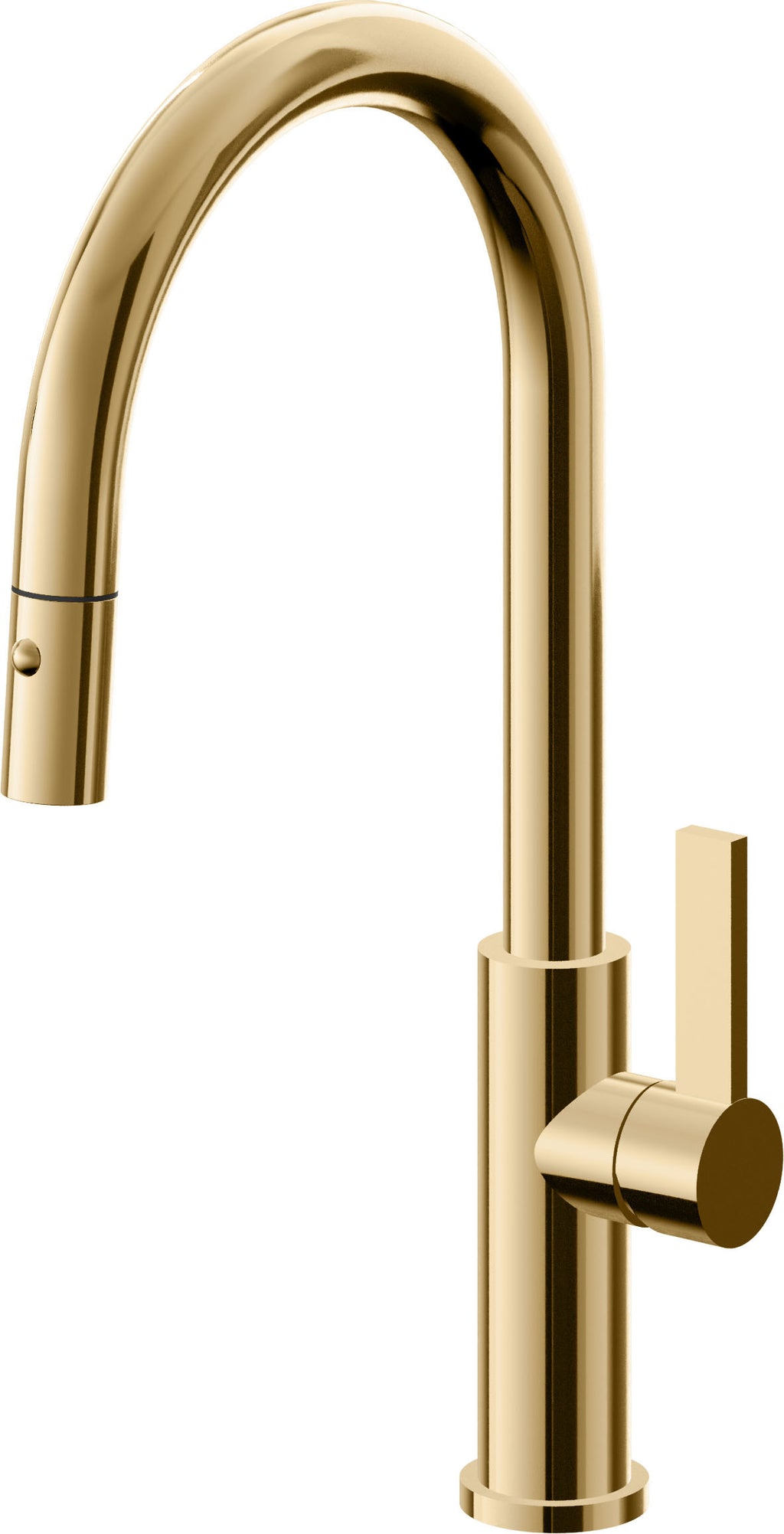 California Faucets Corsano Llave de Cocina Extraible Contemporanea con Rociador de Boton - Pico Alto en Arco - Oro Francés