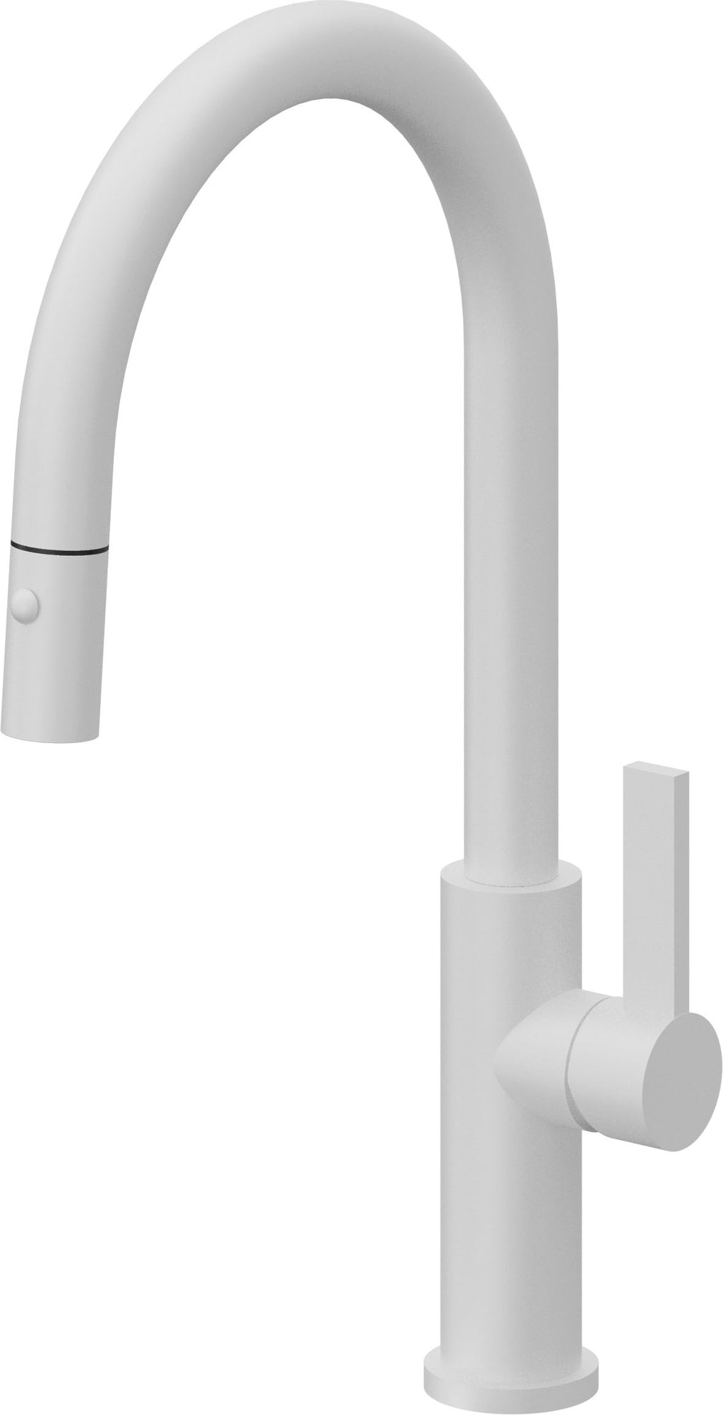 California Faucets Corsano Llave de Cocina Extraible Contemporanea con Rociador de Boton - Pico Alto en Arco - Blanco Mate