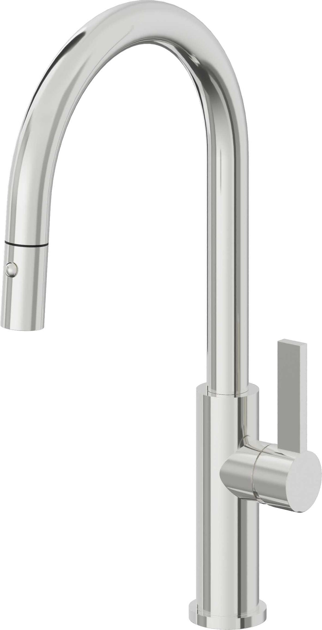 California Faucets Corsano Llave de Cocina Extraible Contemporanea con Rociador de Boton - Pico Alto en Arco - Cromo Pulido