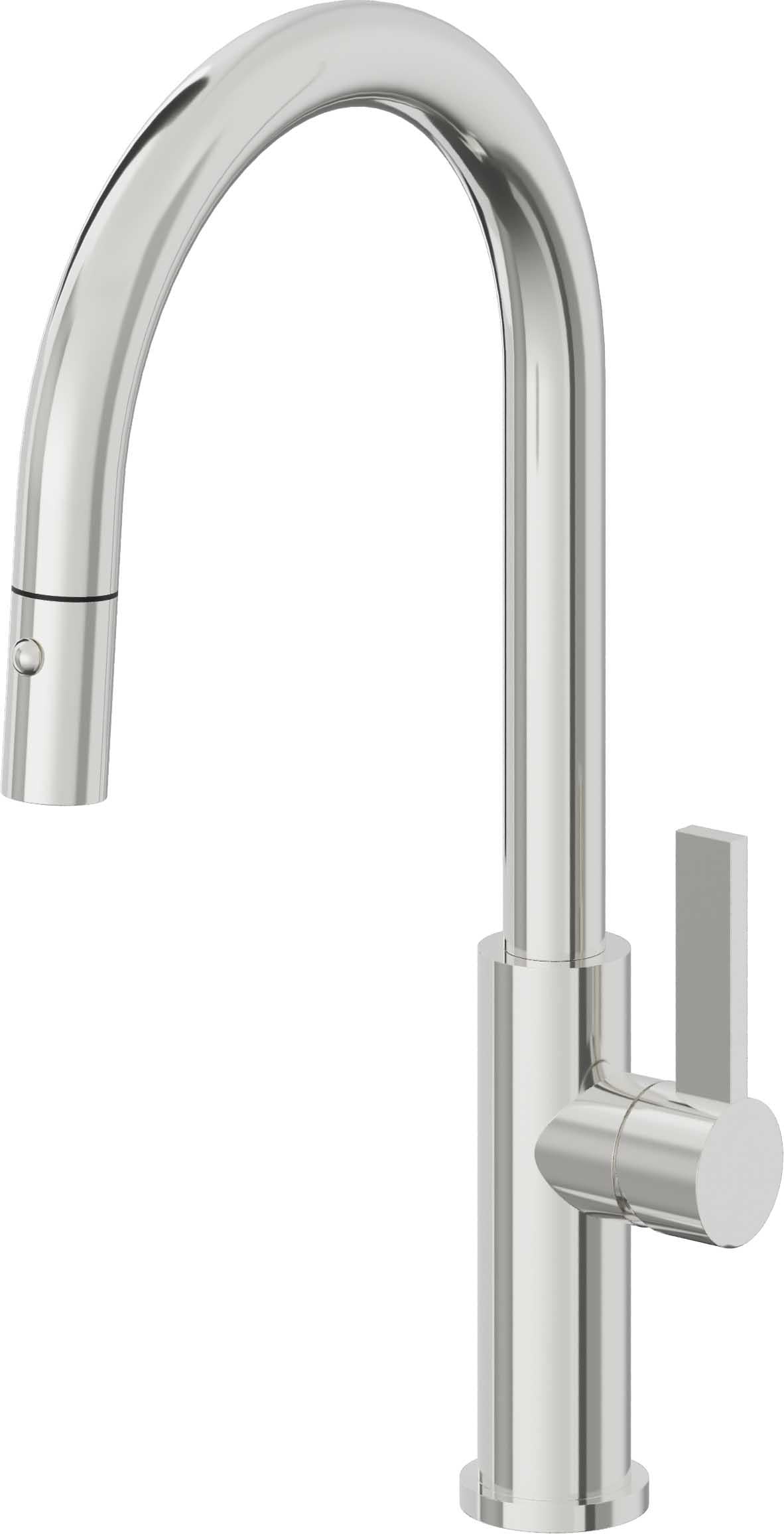 California Faucets Corsano Llave de Cocina Extraible Contemporanea con Rociador de Boton - Pico Alto en Arco - Cromo Pulido