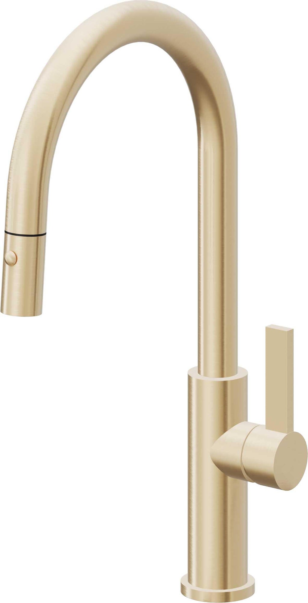 California Faucets Corsano Llave de Cocina Extraible Contemporanea con Rociador de Boton - Pico Alto en Arco - Latón Satinado