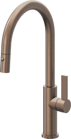 California Faucets Corsano Llave de Cocina Extraible Contemporanea con Rociador de Boton - Pico Alto en Arco - Bronce Satinado